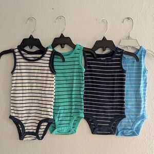 Striped Sleeveless Baby Bodysuit Set - Navy, Green, Blue